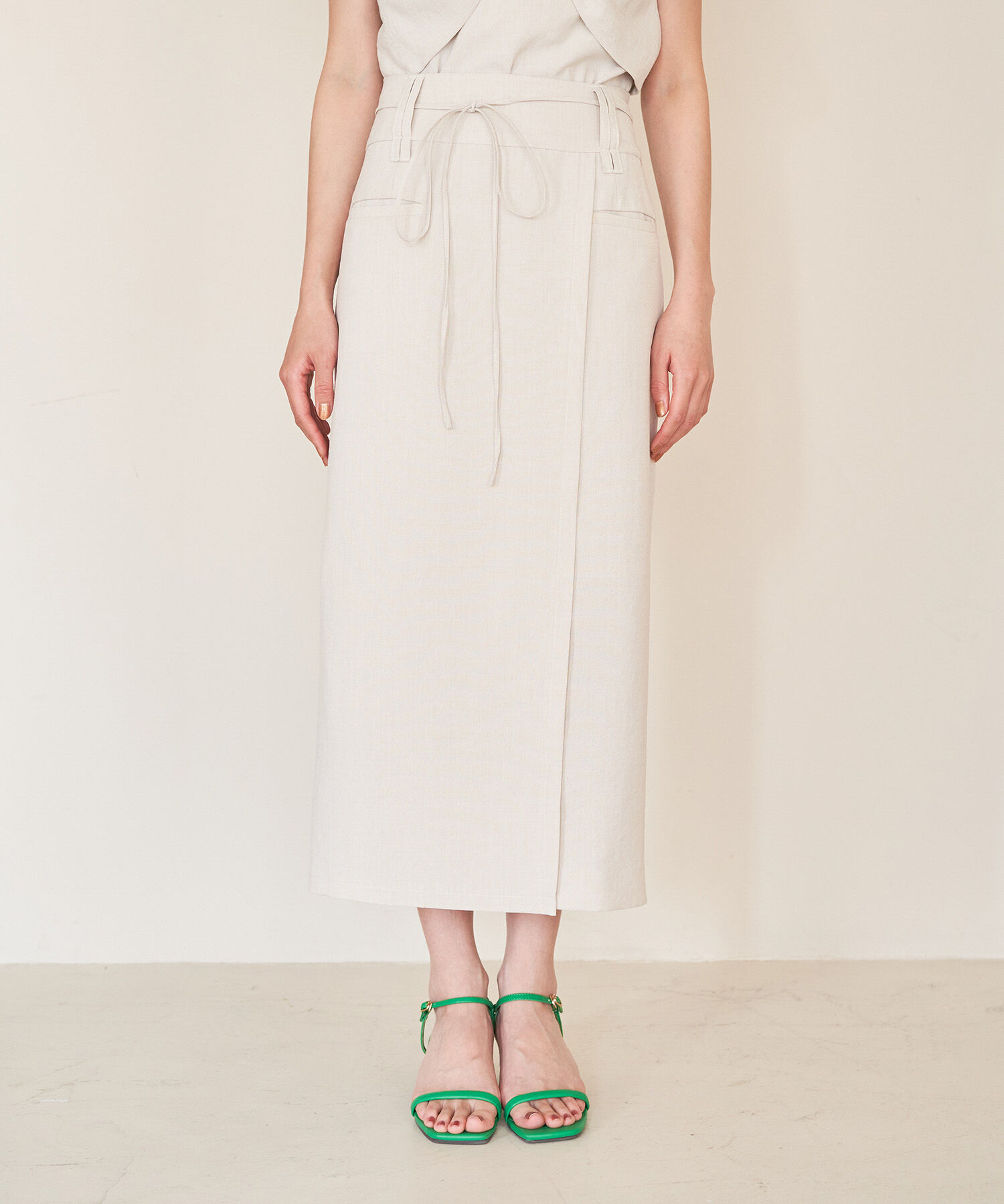 VIS「【接触冷感・洗える】美easyリネンライクベルト付き Iラインスカート」|スカート|