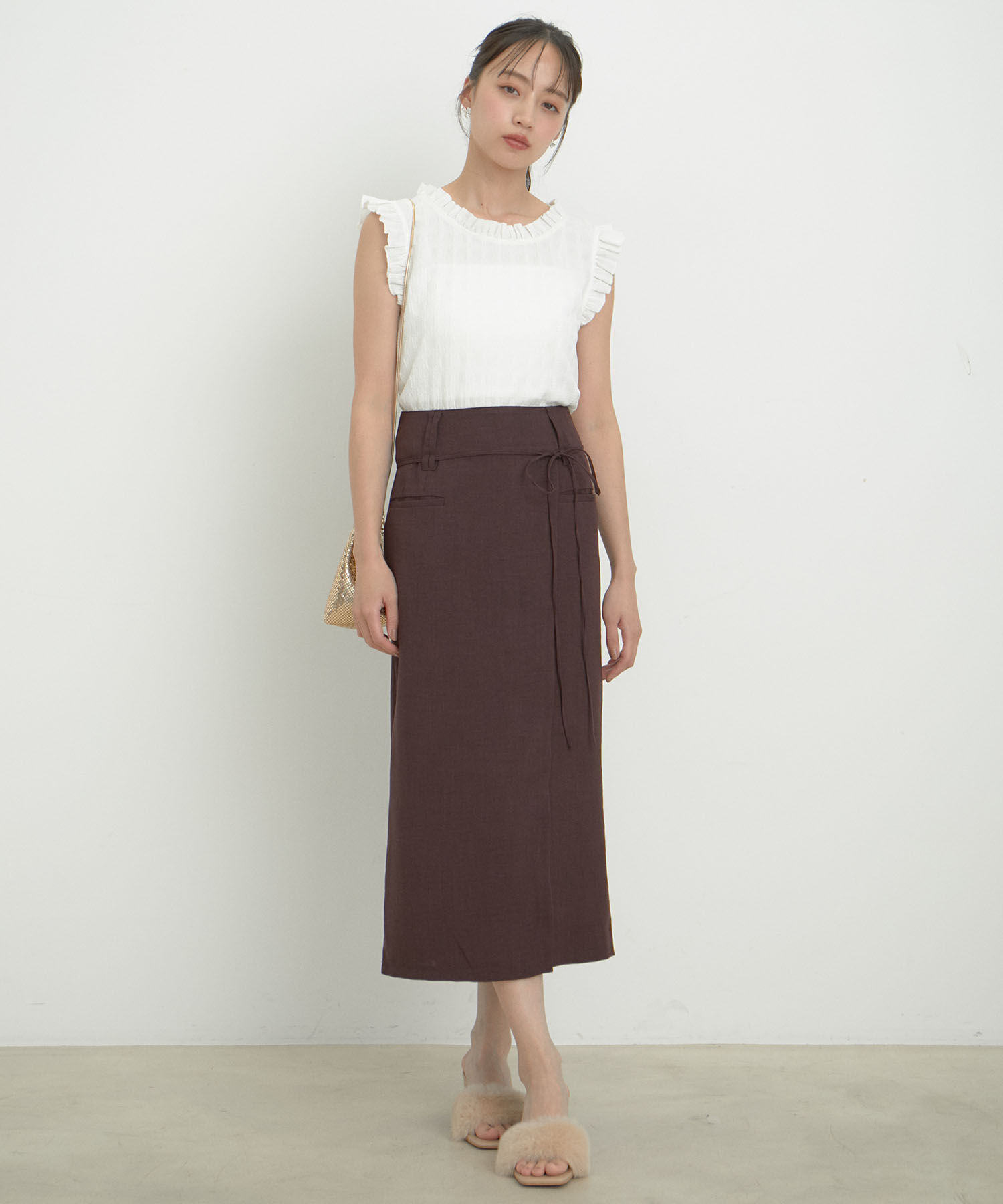 VIS「【接触冷感・洗える】美easyリネンライクベルト付き Iラインスカート」|スカート|