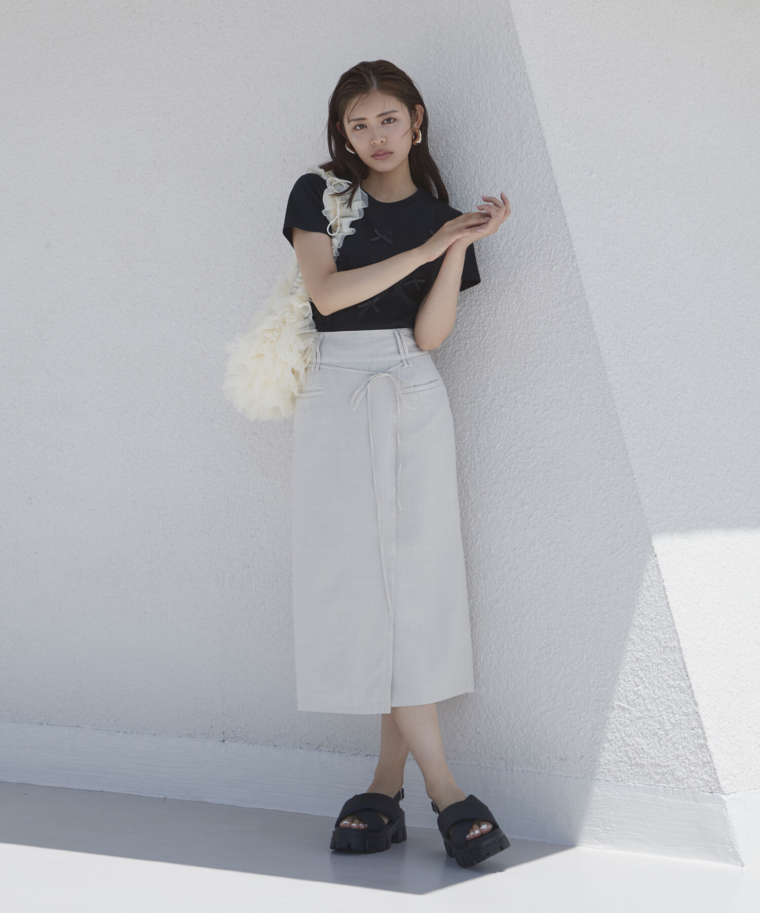 VIS「【接触冷感・洗える】美easyリネンライクベルト付き Iラインスカート」|スカート|