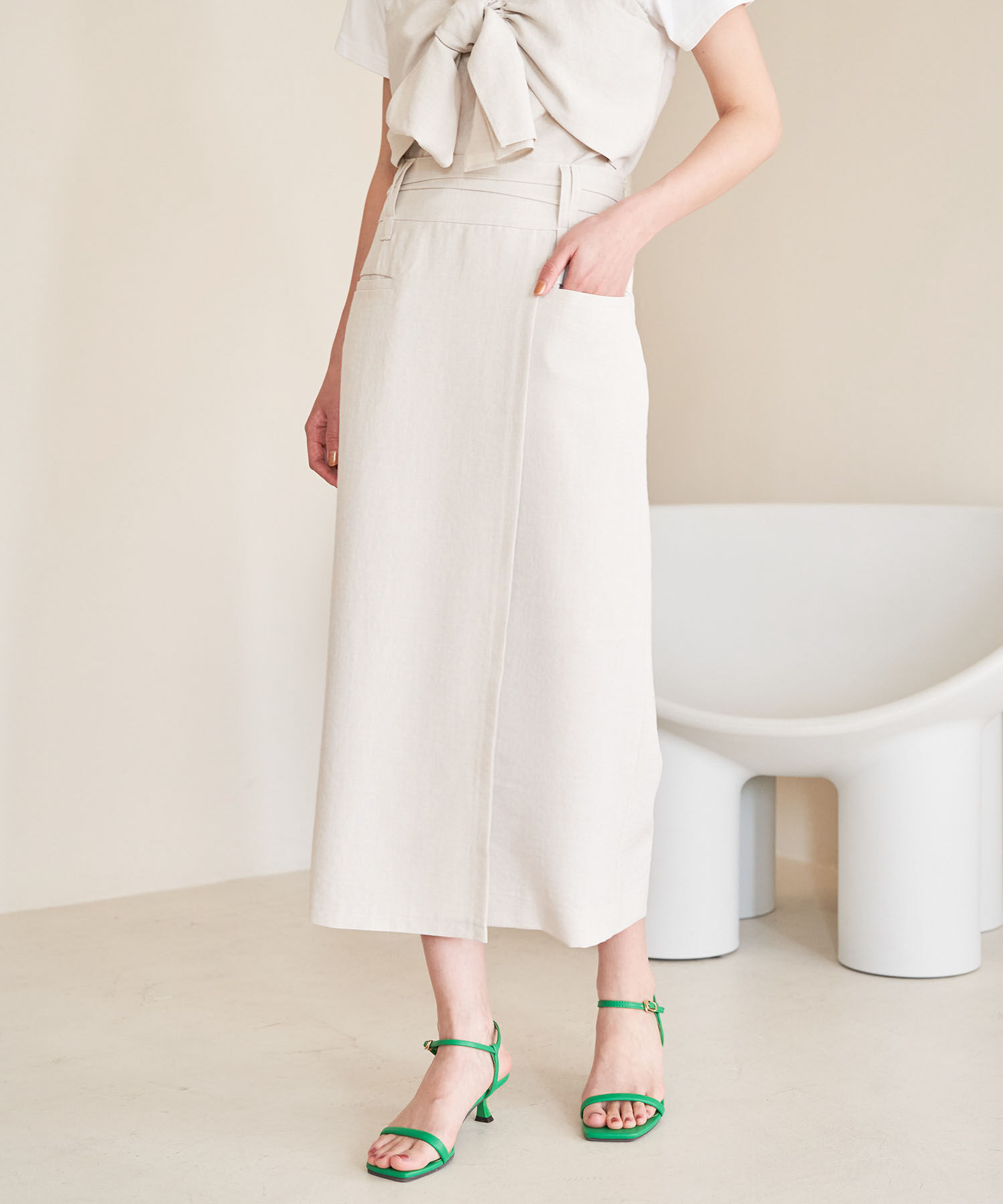 VIS「【接触冷感・洗える】美easyリネンライクベルト付き Iラインスカート」|スカート|