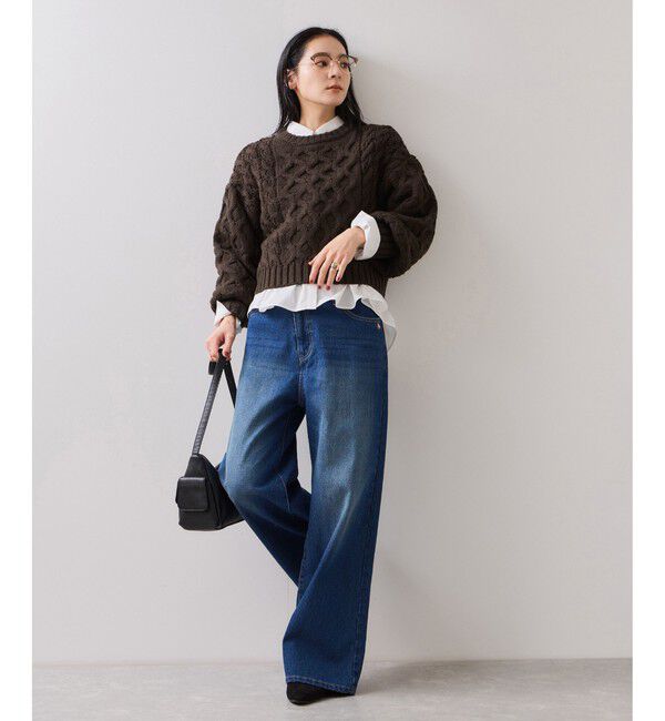 VIS「【WEB限定】ローゲージケーブルクロップドニット」|ニット・セーター|