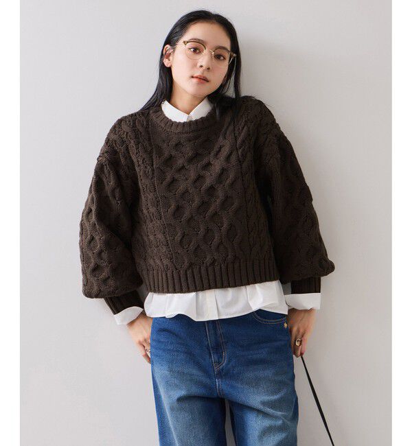 VIS「【WEB限定】ローゲージケーブルクロップドニット」|ニット・セーター|