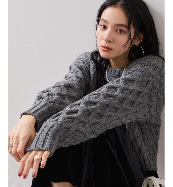 VIS「【WEB限定】ローゲージケーブルクロップドニット」|ニット・セーター|
