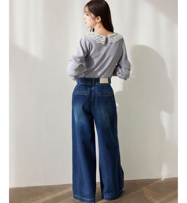 VIS「ベルト付きワイドシルエットデニムパンツ」|デニム|