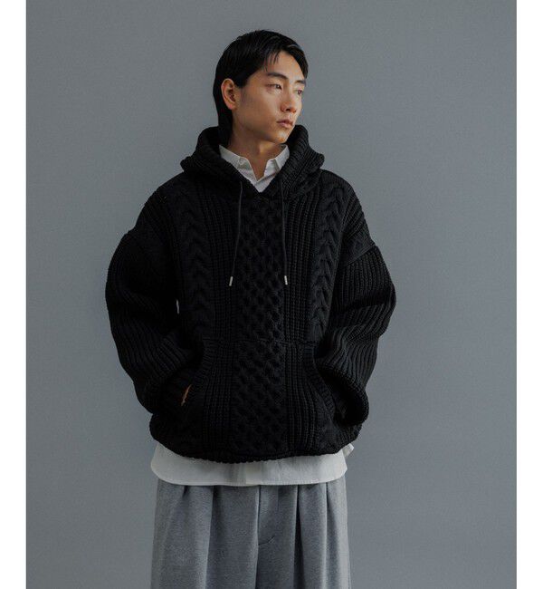 ADAM ET ROPE'「【WEB限定】ボリュームケーブル ニット パーカー / ロングシーズン着用可能 / 超軽量 / ユニセックス」|パーカー|クロメイン