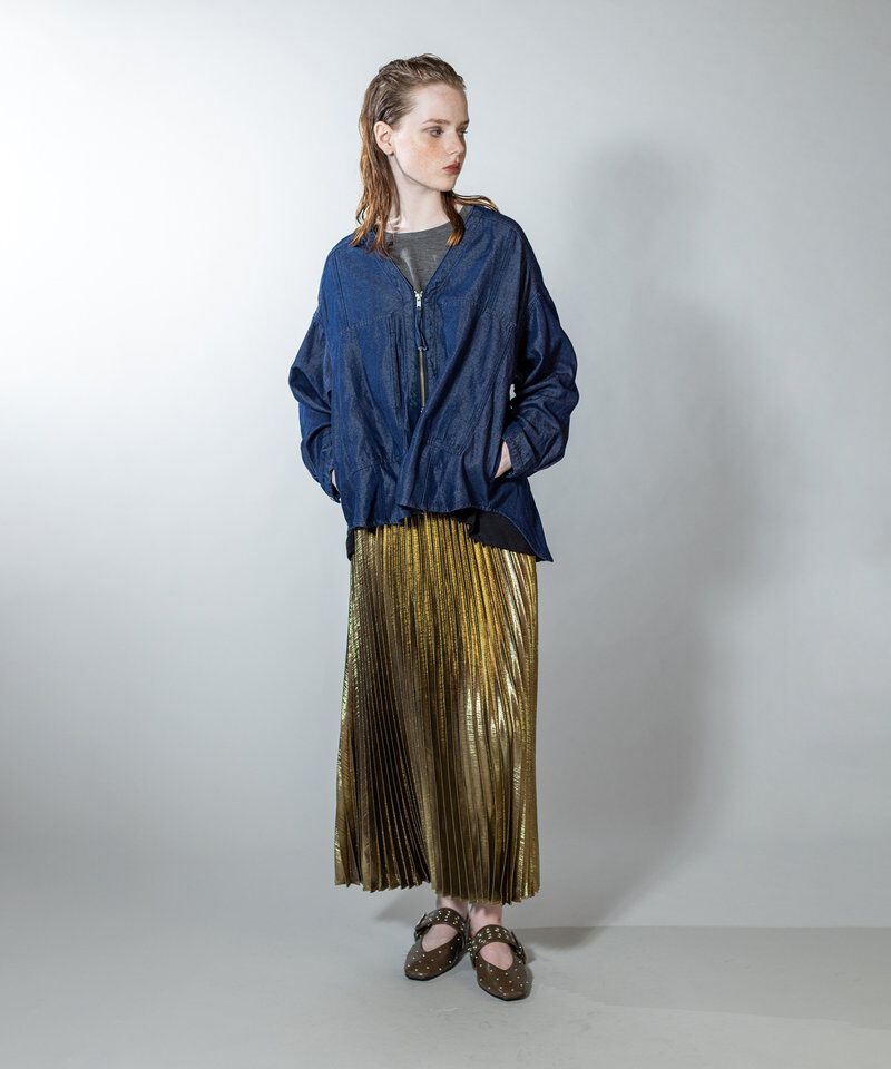  「ポケットジップデニムジャケット」|ノーカラーコート|