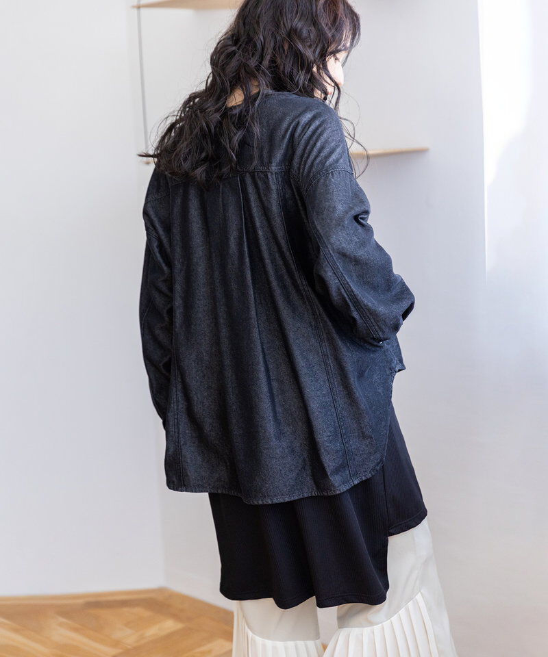  「ポケットジップデニムジャケット」|ノーカラーコート|