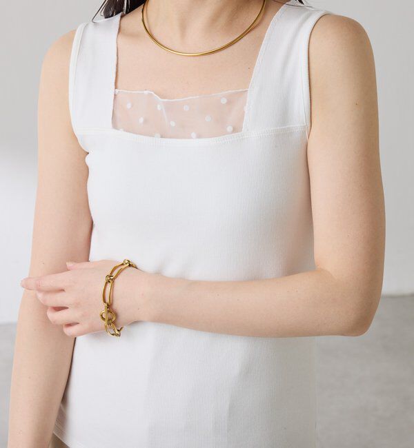  「 シアー切り替えスクエアタンクトップ」|Tシャツ・カットソー|