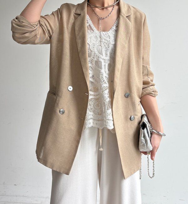  「【ウォッシャブル】シアーダブルジャケット」|テーラードジャケット|ベージュ