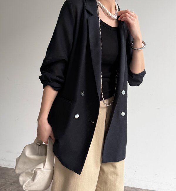  「【ウォッシャブル】シアーダブルジャケット」|テーラードジャケット|ブラック