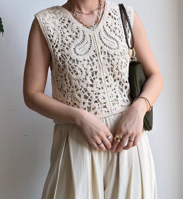  「クロッシェ編みニットベスト」|ニット・セーター|