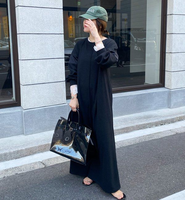  「【インフルエンサーSAKURA企画】リネンライクエアリー袖切替ワンピース」|ワンピース|ブラック