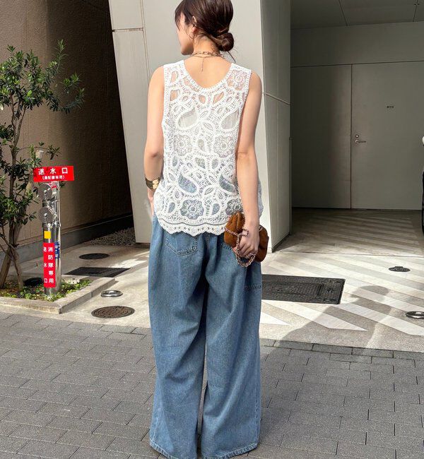  「ウエスト折り返しギャザーデニム」|デニム|