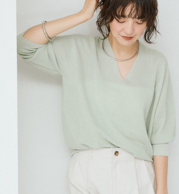  「【軽くしなやかな着心地】ライトギマバックボリュームニット」|ニット・セーター|グリーン