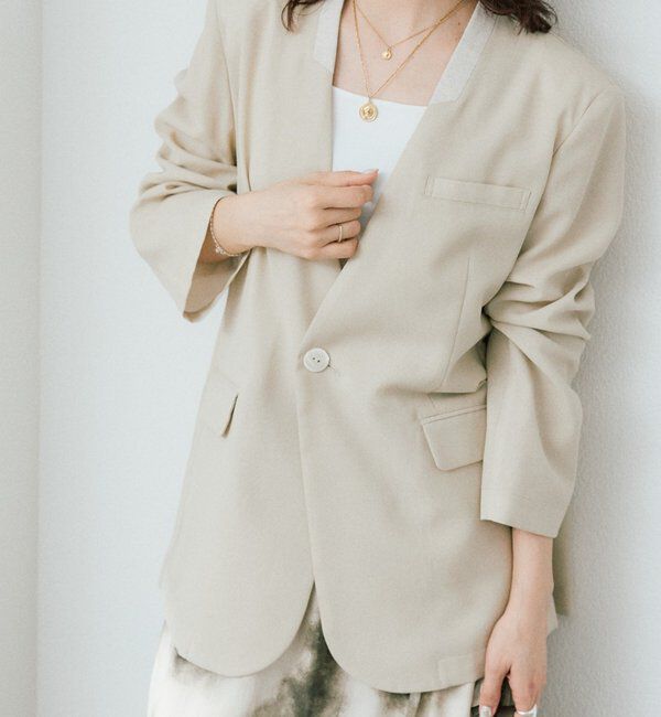  「【a Nice （ア ・ニース）】ノーカラージャケット」|テーラードジャケット|ベージュ