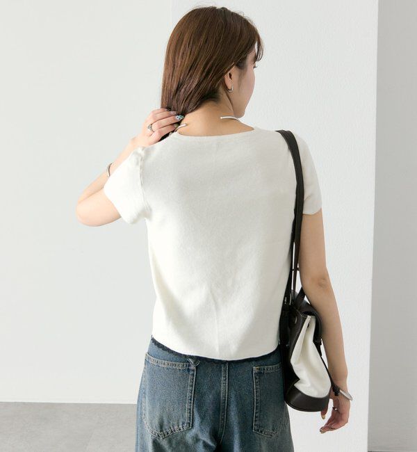  「レースライン半袖ニットカーディガン」|カーディガン|