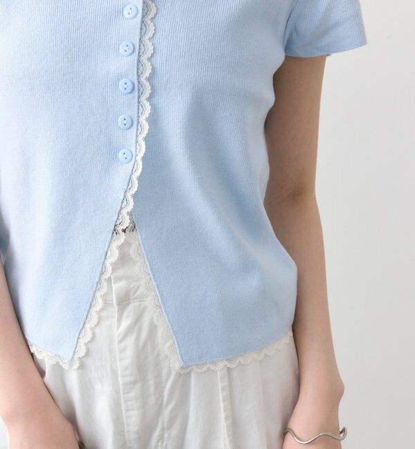  「レースライン半袖ニットカーディガン」|カーディガン|