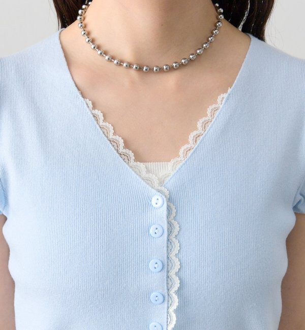 「レースライン半袖ニットカーディガン」|カーディガン|