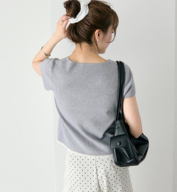  「レースライン半袖ニットカーディガン」|カーディガン|