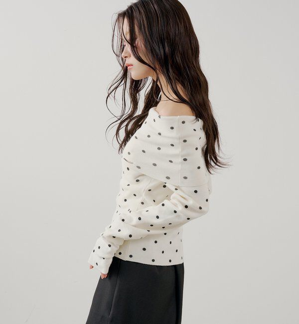  「【SALON by Chico】ドットプリントオフショルニット」|ニット・セーター|