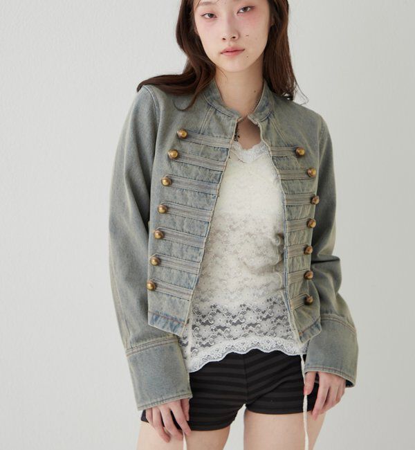  「ナポレオンデニムジャケット」|ブルゾン・スタジャン|サックスブルー