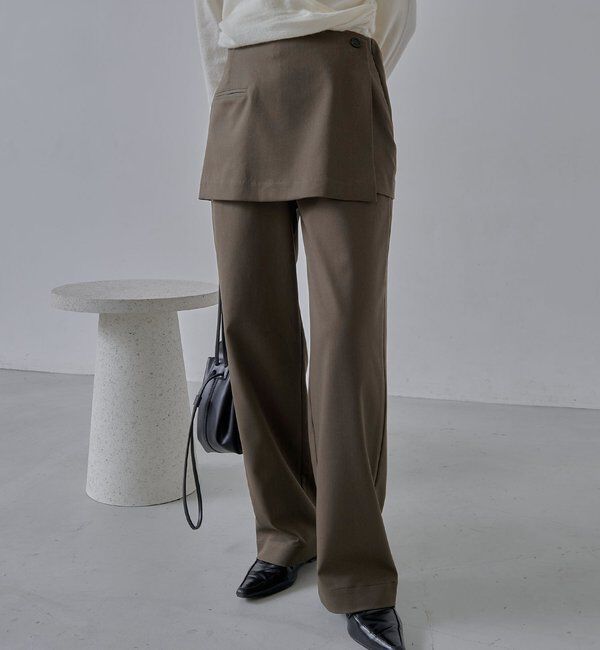  「【低身長サイズあり】ミニレイヤードパンツ」|チノ|ブラウン