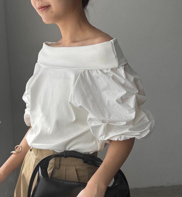  「【華奢見え◎】異素材パフオフショルＴ」|Tシャツ・カットソー|