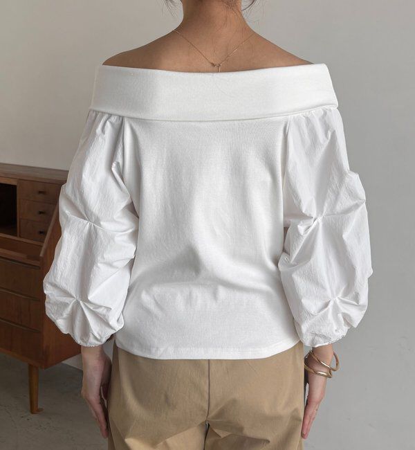  「【華奢見え◎】異素材パフオフショルＴ」|Tシャツ・カットソー|