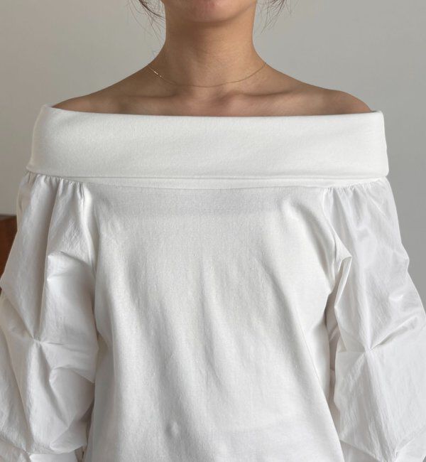  「【華奢見え◎】異素材パフオフショルＴ」|Tシャツ・カットソー|