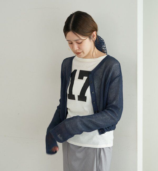  「バックデザインペーパーメッシュカーディガン」|カーディガン|