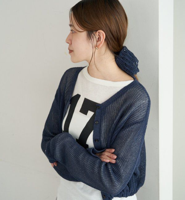  「バックデザインペーパーメッシュカーディガン」|カーディガン|