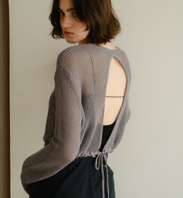  「バックデザインペーパーメッシュカーディガン」|カーディガン|