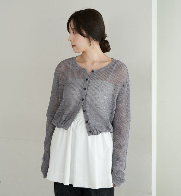  「バックデザインペーパーメッシュカーディガン」|カーディガン|