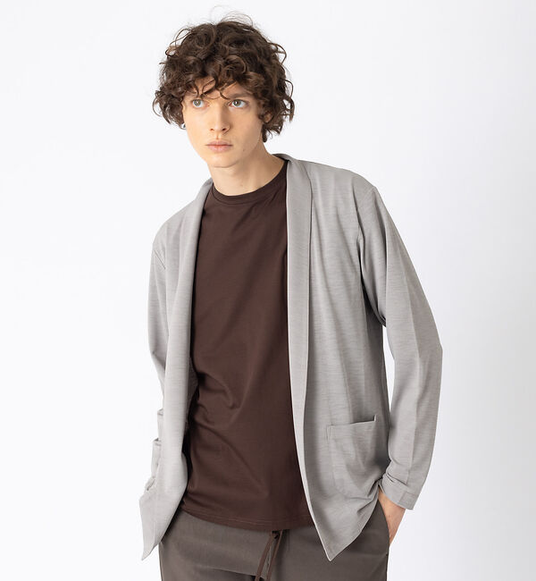 ABAHOUSE「鹿の子 ストレッチ ボタンレス カーディガン」|カーディガン|ベージュ