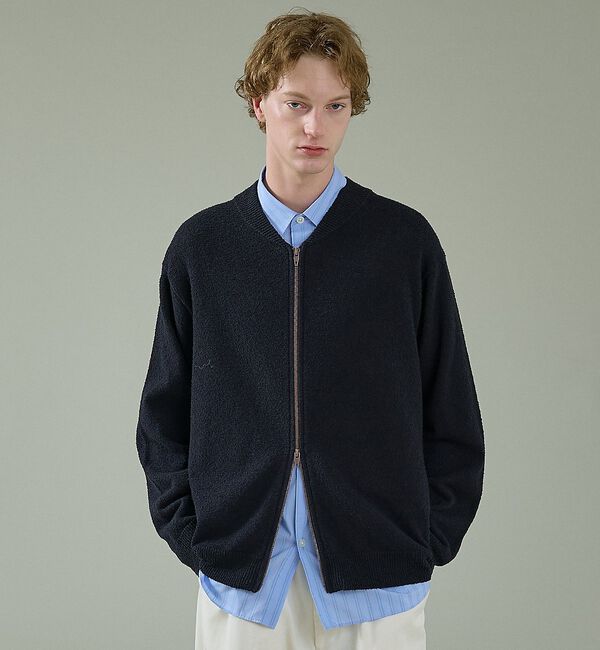 ABAHOUSE「コットンブークレー ダブルZIP ニットブルゾン / クルーカーディガン」|カーディガン|ブラック