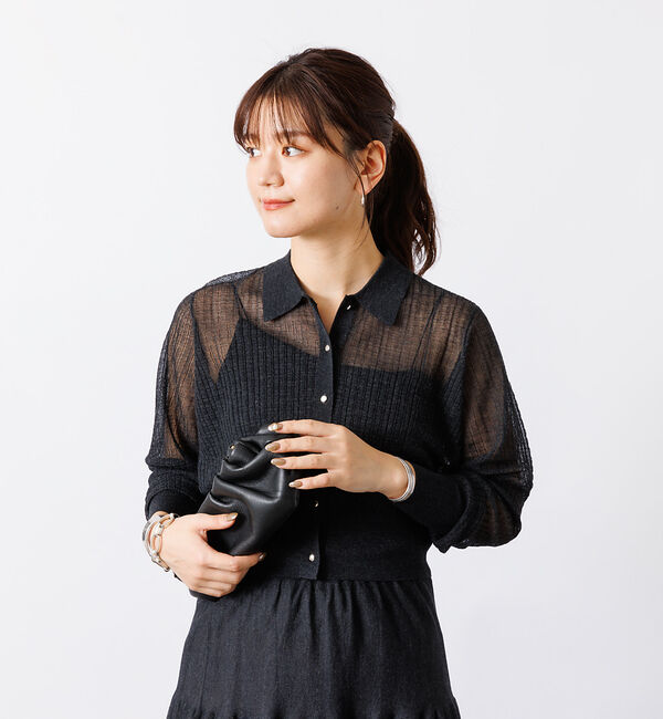 Rouge vif「【セットアップ対応】シアー格子リブニットカーディガン」|カーディガン|