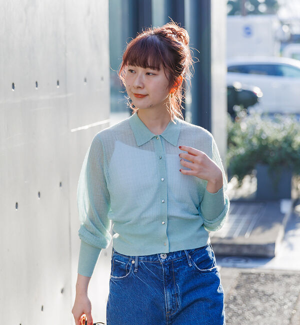 Rouge vif「【セットアップ対応】シアー格子リブニットカーディガン」|カーディガン|