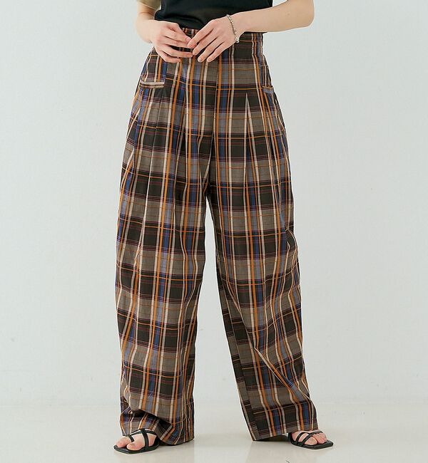 NOMINE「【セットアップ対応】チェック タックパンツ」|その他|ブラウン