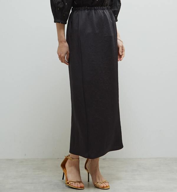Soffitto「《定番》サテンサイドスリットタイトスカート」|スカート|ブラック