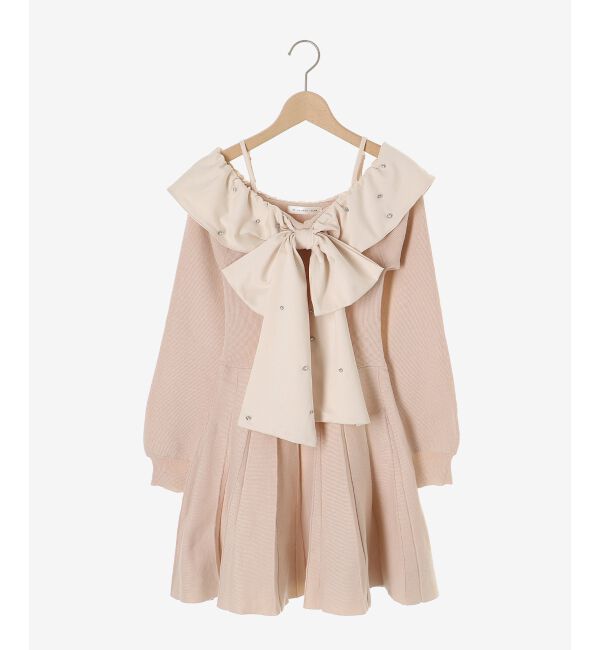  「フロントビッグリボンニットミニワンピ」|ワンピース|