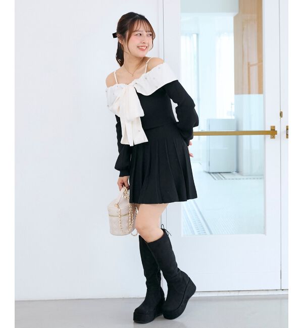  「フロントビッグリボンニットミニワンピ」|ワンピース|