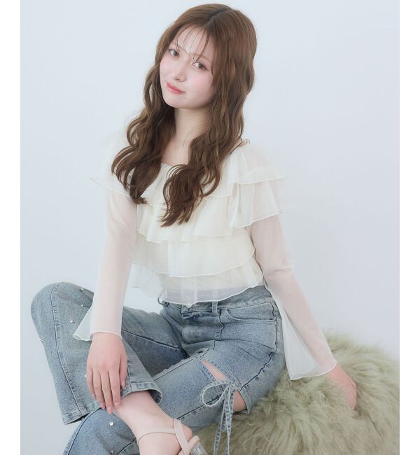  「チョーカーセットチュールフリルトップス」|Tシャツ・カットソー|