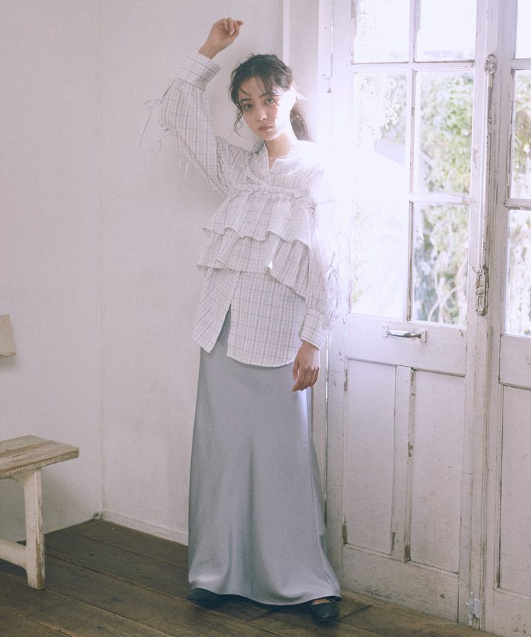 earth music&ecology「サテンフリルマーメイドスカート」|フレア|