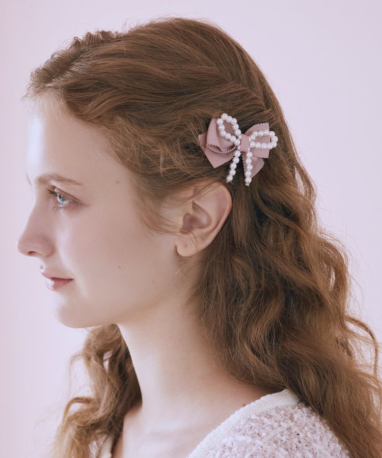 Maison de FLEUR「ピンクマニアグログランリボンパールクリップ」|その他|ピンクベージュ