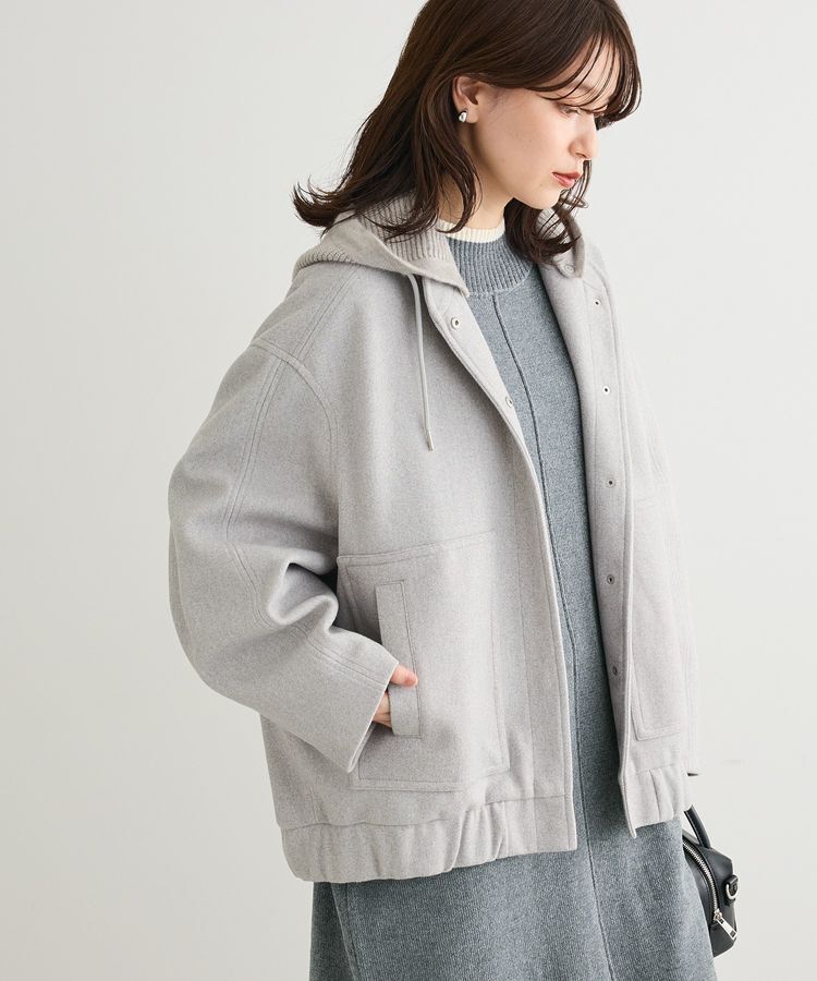 Green Parks「ニットフード付きウーリーブルゾン」|ブルゾン・スタジャン|Gray Mixture