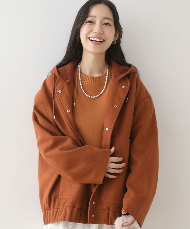 Green Parks「ニットフード付きウーリーブルゾン」|ブルゾン・スタジャン|Camel