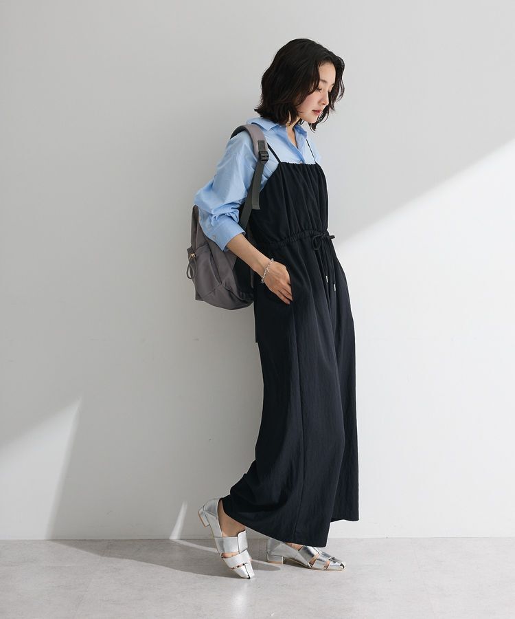 Green Parks「胸元バルーンワイドシルエットサロペット」|オールインワン|Black