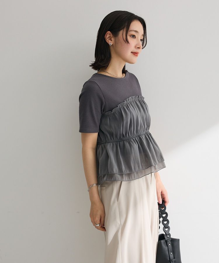 Green Parks「オーガンジービスチェドッキング半袖プルオーバー」|Tシャツ・カットソー|