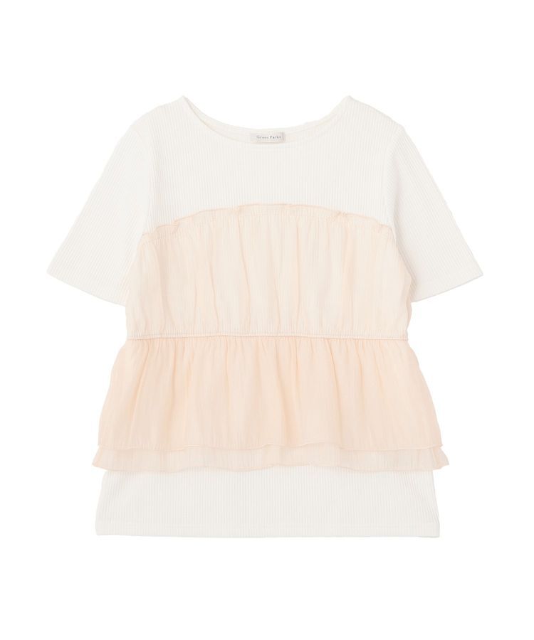 Green Parks「オーガンジービスチェドッキング半袖プルオーバー」|Tシャツ・カットソー|Beige