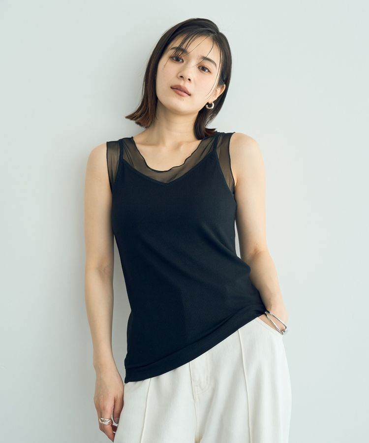 YECCA VECCA「チュールMIXリブインナー」|キャミソール|